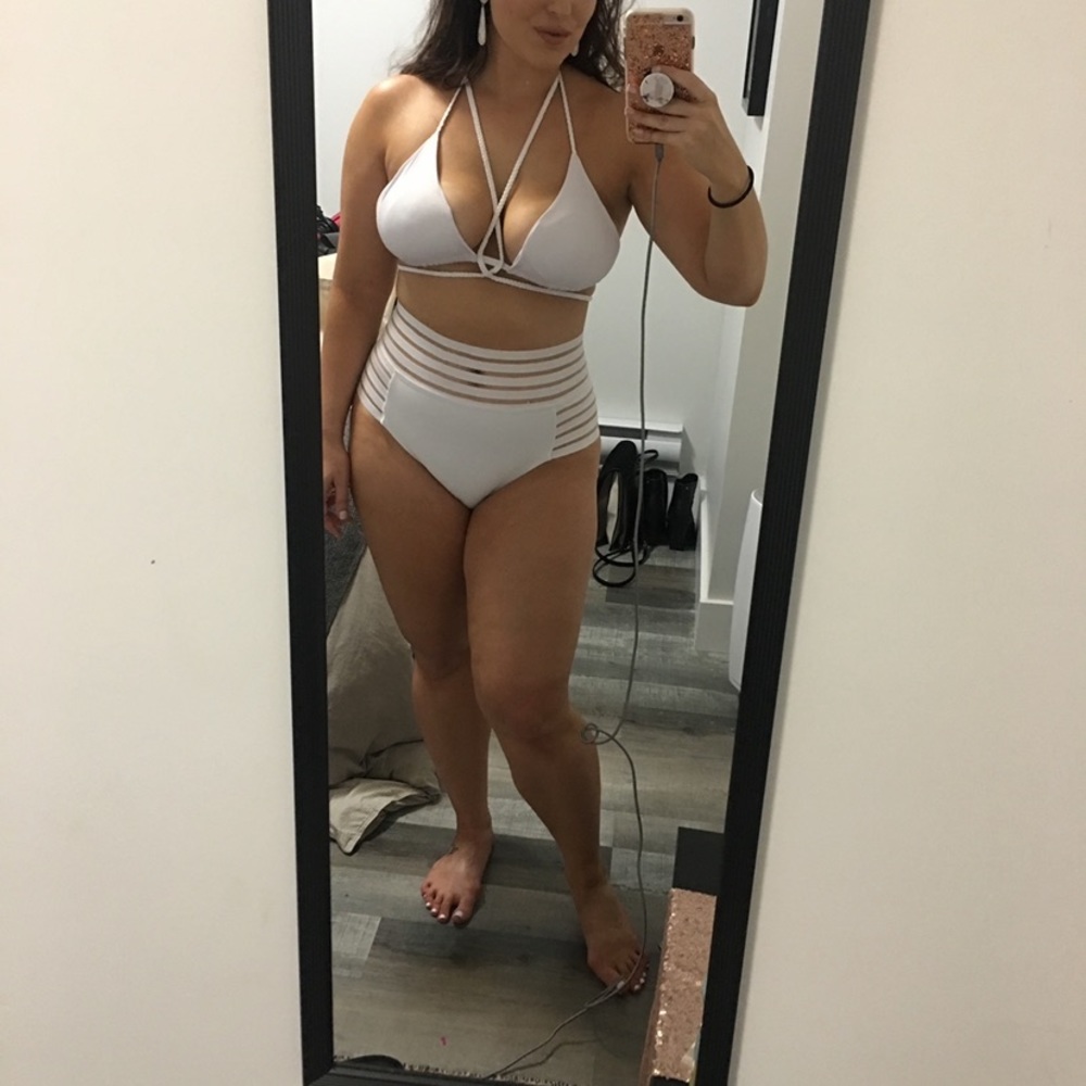 White Bikini Swimsuit Set (2 Tops + 1 Bottom)